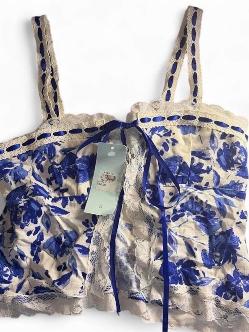 STELLA Floral Camisole in Blue & White Size Small NWT